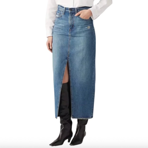Levi's Ankle Column Skirt Low Fi Prep Medium Wash Denim - Picture 1 of 15